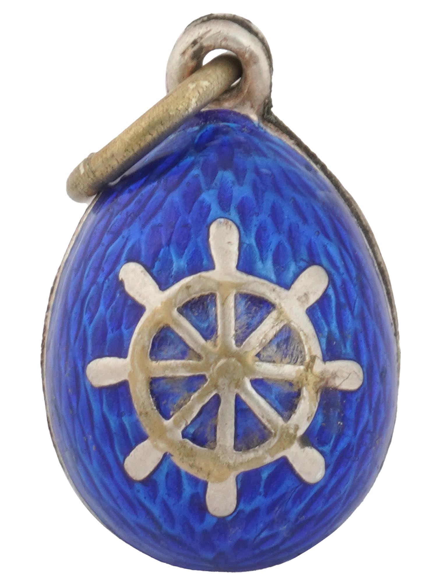 RUSSIAN SILVER ENAMEL EGG PENDANT WITH ANCHOR PIC-0